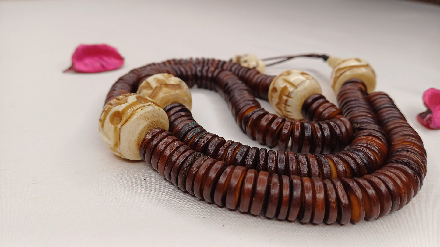108 Bead Handcarved Skull Bone Mala,Bone Meditation Mala,Bone necklace,Ethnic Bone Jewellery,Tibetan Buddhist Prayer Skull Mala,Tantrik Japa