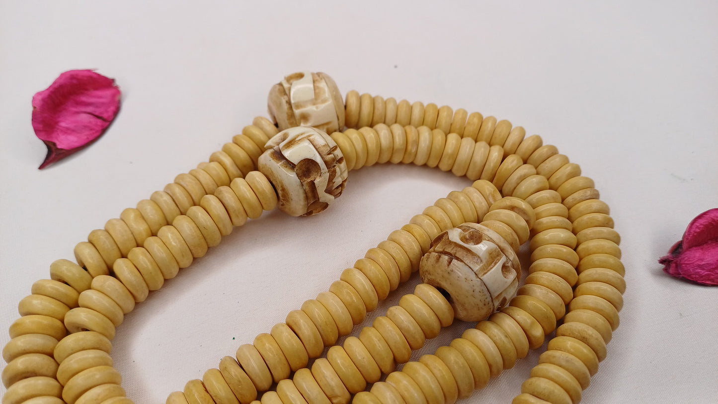 28 Handcarved Skull Bone  Beads,Bone Meditation Mala, Antique bone necklace,Ethnic Bone Jewellery,Tibetan Buddhist Prayer Skull Bone Mala