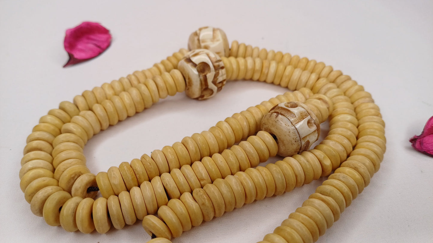 28 Handcarved Skull Bone  Beads,Bone Meditation Mala, Antique bone necklace,Ethnic Bone Jewellery,Tibetan Buddhist Prayer Skull Bone Mala