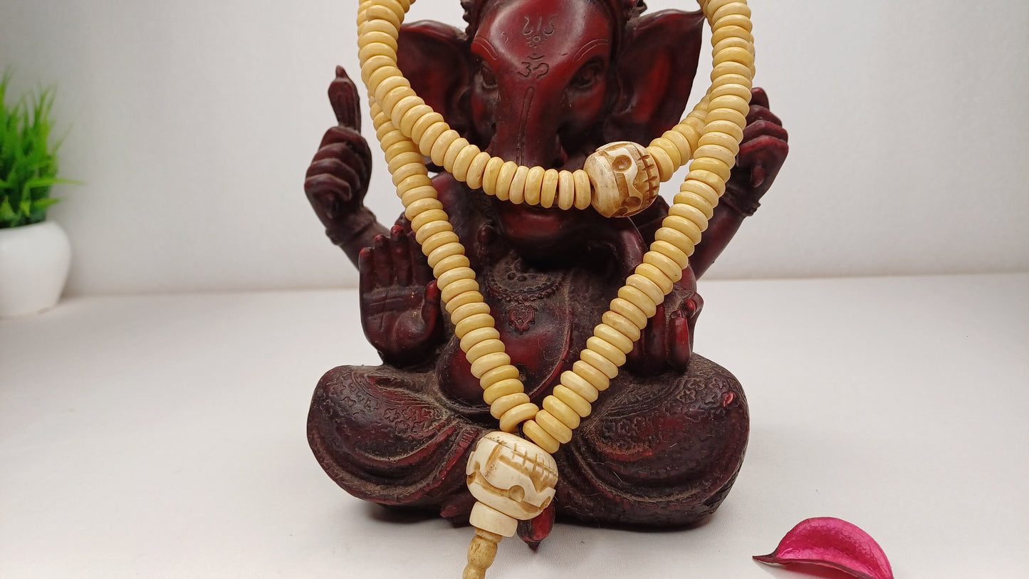 28 Handcarved Skull Bone  Beads,Bone Meditation Mala, Antique bone necklace,Ethnic Bone Jewellery,Tibetan Buddhist Prayer Skull Bone Mala