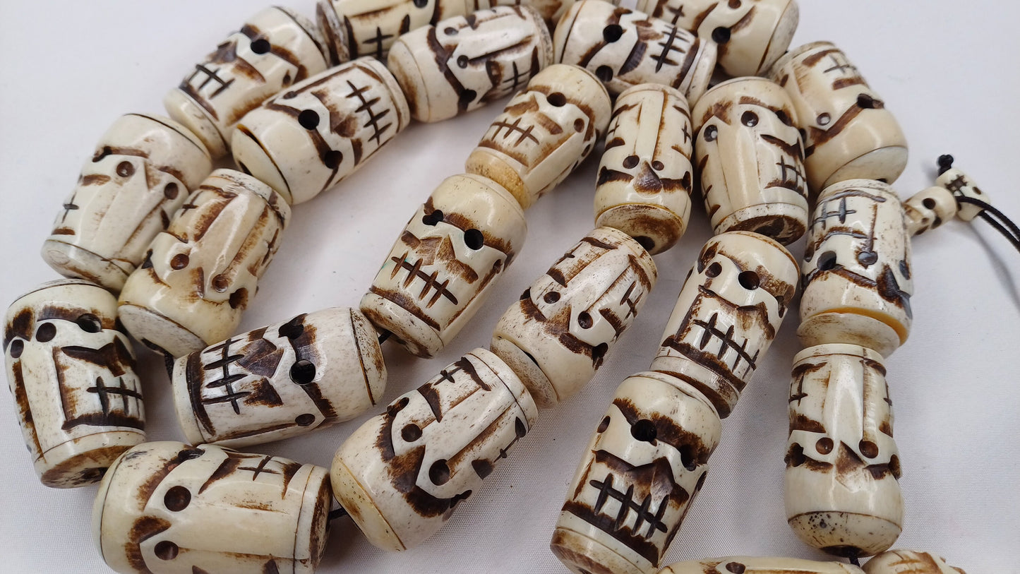 Vintage 28 Extra-Large Beads Handcarved Tibetan Buddhist Yak Skull Bone Mala,Tantrik Prayer Skull Mala,Ethnic Bone necklace/Jewellery