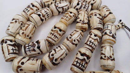 Vintage 28 Extra-Large Beads Handcarved Tibetan Buddhist Yak Skull Bone Mala,Tantrik Prayer Skull Mala,Ethnic Bone necklace/Jewellery