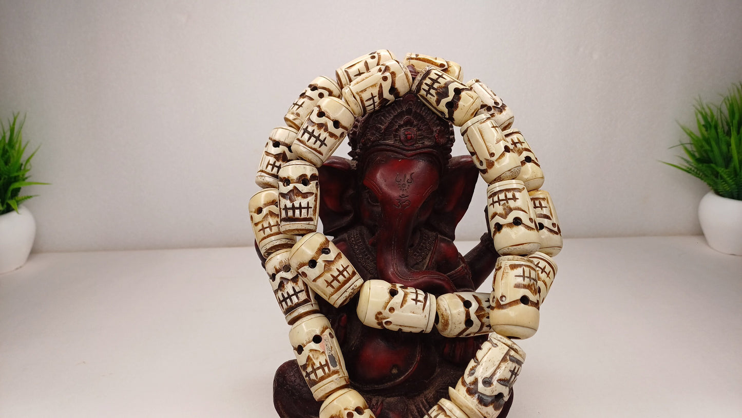 Vintage 28 Extra-Large Beads Handcarved Tibetan Buddhist Yak Skull Bone Mala,Tantrik Prayer Skull Mala,Ethnic Bone necklace/Jewellery