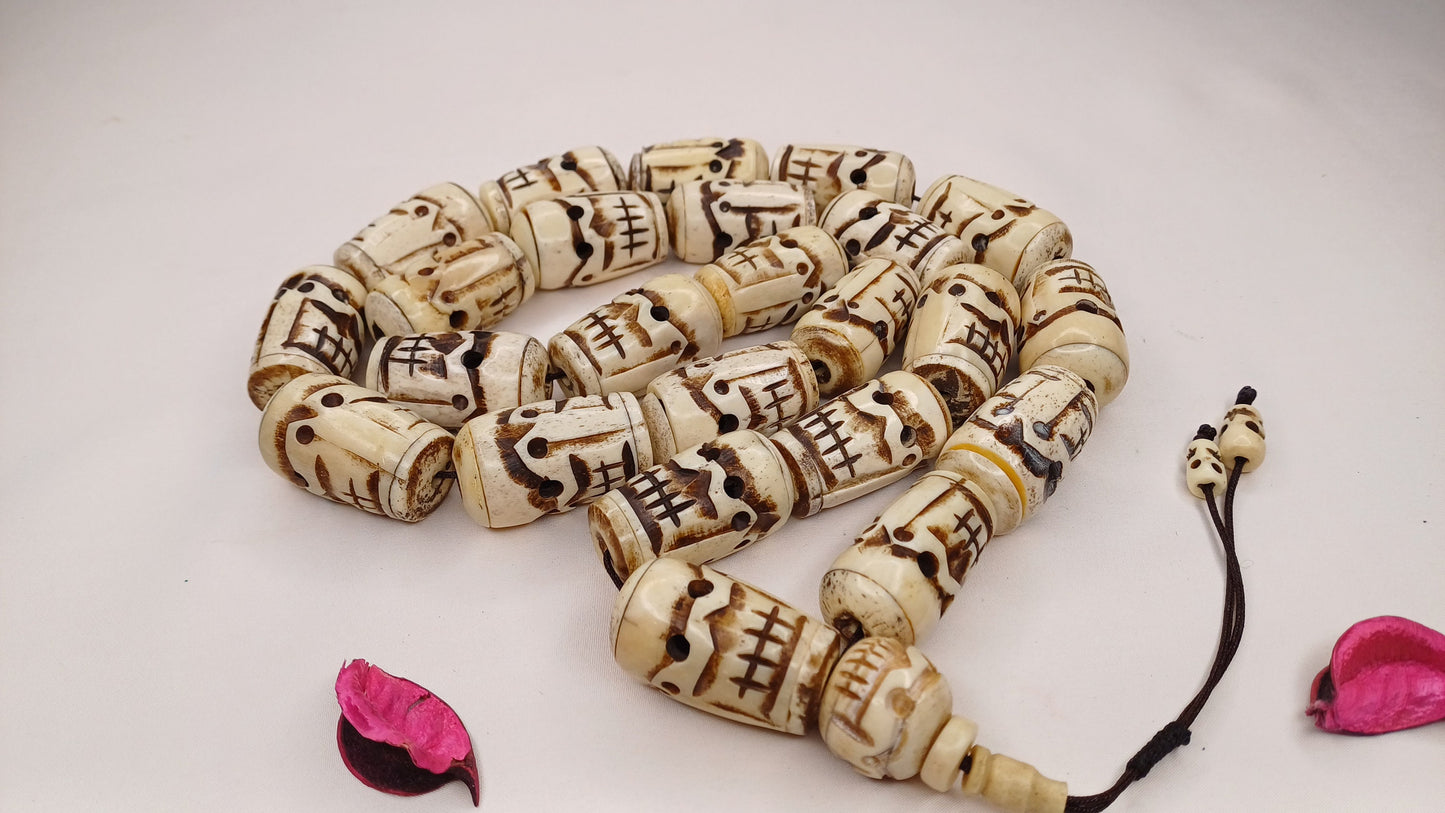 Vintage 28 Extra-Large Beads Handcarved Tibetan Buddhist Yak Skull Bone Mala,Tantrik Prayer Skull Mala,Ethnic Bone necklace/Jewellery