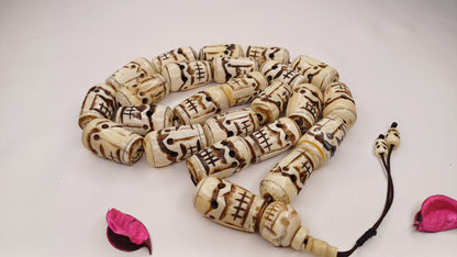 Vintage 28 Extra-Large Beads Handcarved Tibetan Buddhist Yak Skull Bone Mala,Tantrik Prayer Skull Mala,Ethnic Bone necklace/Jewellery