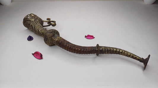 Antique Rare Tibetan Buddhism Ritual Instrument Copper Trumpet,Sacred Buddhist Tibetan Figural Dragon Head Ceremonial Horn,Buddhist Artifact