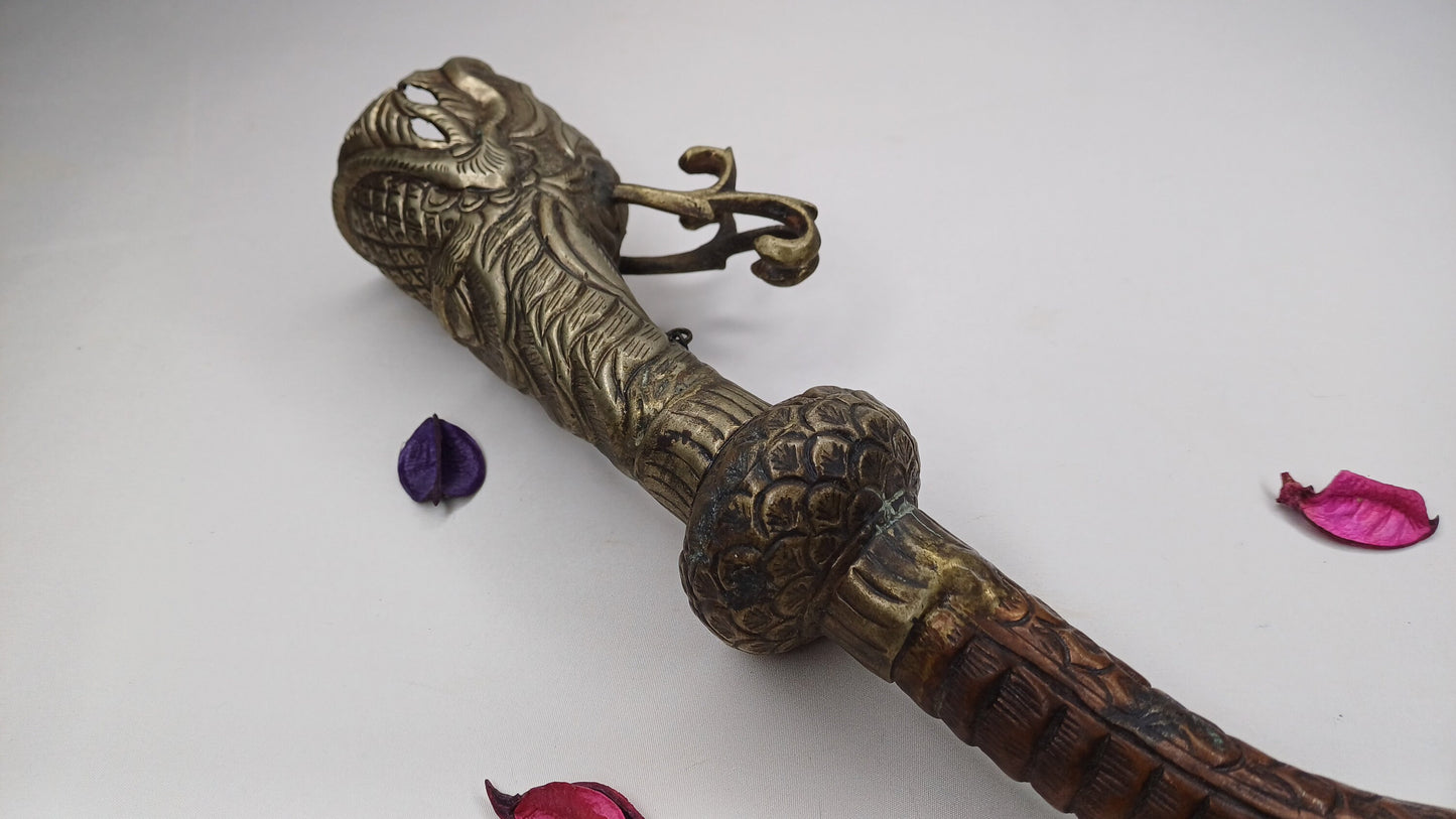 Antique Rare Tibetan Buddhism Ritual Instrument Copper Trumpet,Sacred Buddhist Tibetan Figural Dragon Head Ceremonial Horn,Buddhist Artifact