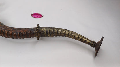 Antique Rare Tibetan Buddhism Ritual Instrument Copper Trumpet,Sacred Buddhist Tibetan Figural Dragon Head Ceremonial Horn,Buddhist Artifact
