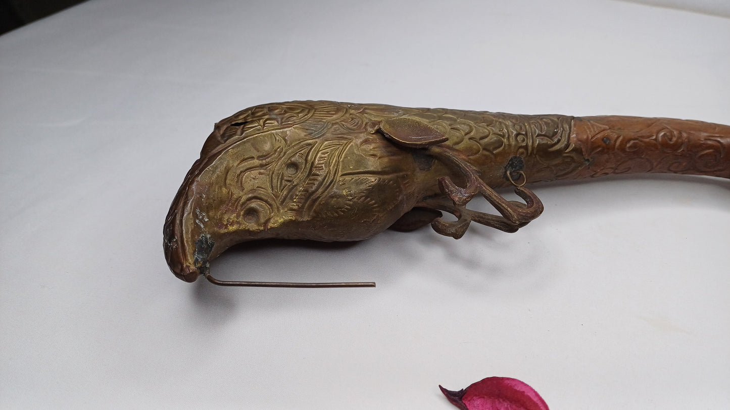 Antique Rare Tibetan Buddhism Ritual Instrument Copper Trumpet,Sacred Buddhist Tibetan Figural Dragon Head Ceremonial Horn,Buddhist Artifact