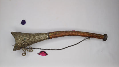 Antique Rare Tibetan Buddhism Ritual Instrument Copper Trumpet,Sacred Buddhist Tibetan Figural Dragon Head Ceremonial Horn,Buddhist Artifact