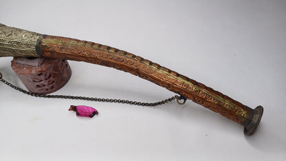 Antique Rare Tibetan Buddhism Ritual Instrument Copper Trumpet,Sacred Buddhist Tibetan Figural Dragon Head Ceremonial Horn,Buddhist Artifact