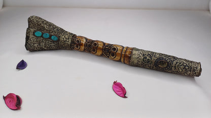 Vintage Bone Double Mahakala Hand Carved Silver Inlay Kangling Tibetan Ritual Trumpet,Used Traditional Tantrik Trumpet,Shaman  Buddhism Tool