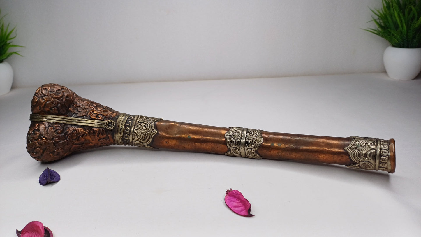 Vintage Tibetan Copper Silver Inlay Kangling,Music used in Sky Burial Ritual Trumpet,Traditional Tantrik Trumpet,Shaman  Buddhism Tool