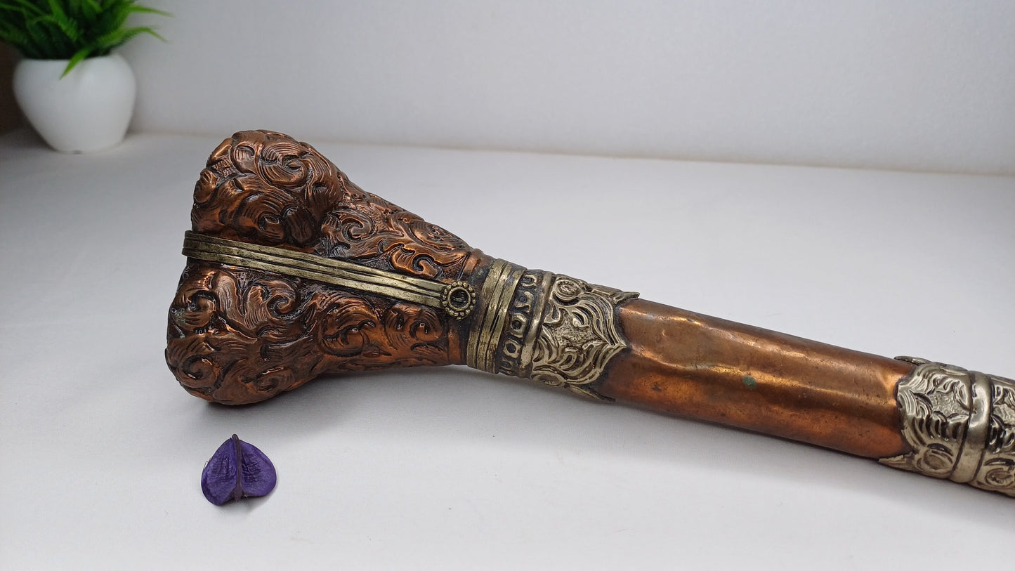 Vintage Tibetan Copper Silver Inlay Kangling,Music used in Sky Burial Ritual Trumpet,Traditional Tantrik Trumpet,Shaman  Buddhism Tool