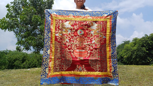 Handmade Multi-Color Tibetan Buddhist Ashtamangala Vajra Dorje Silk Brocade Altar/Shrine Table Cloth,Double Dorje Zen Buddhist Home Decore