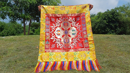 Handmade Multi-Color Tibetan Buddhist Ashtamangala Vajra Dorje Silk Brocade Altar/Shrine Table Cloth,Double Dorje Zen Buddhist Home Decore