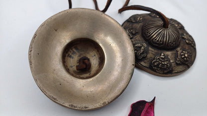 Vintage Rare Authentic Large 8 Auspicious Signs Carved Tibetan Tingsha Bells,Handmade Tibetan Buddhist Ritual Cymbal,Yoga Sound Healing Tool