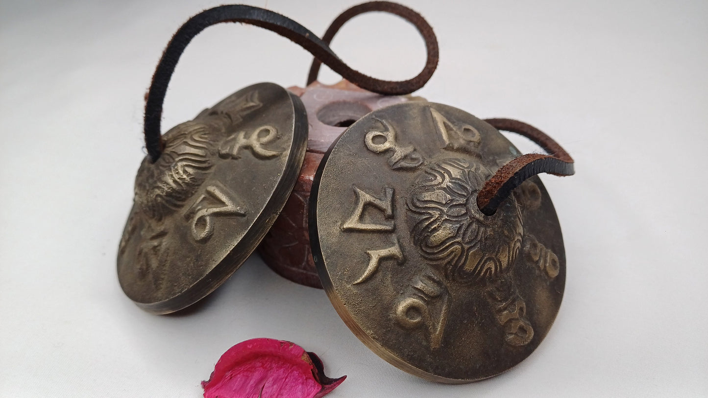 Vintage Rare Authentic Tibetan Mantra OM MANI Carved Tibetan Tingsha Bells,Handmade Tibetan Buddhist Ritual Cymbal,Yoga Sound Healing Tool