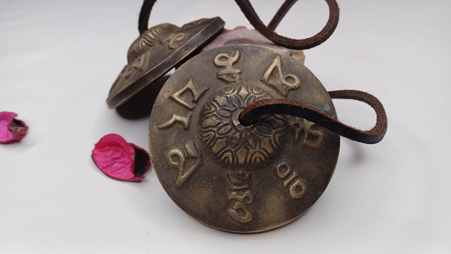 Vintage Rare Authentic Tibetan Mantra OM MANI Carved Tibetan Tingsha Bells,Handmade Tibetan Buddhist Ritual Cymbal,Yoga Sound Healing Tool