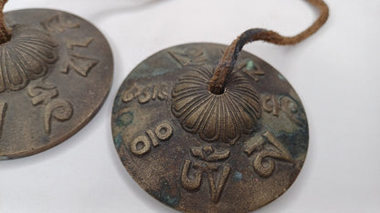 Vintage Rare Authentic Tibetan Mantra OM MANI Carved Tibetan Tingsha Bells,Handmade Tibetan Buddhist Ritual Cymbal,Yoga Sound Healing Tool