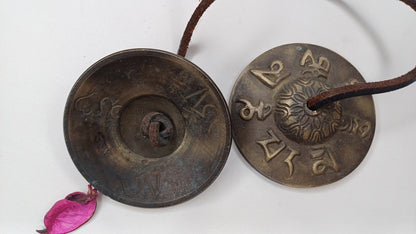 Vintage Rare Authentic Tibetan Mantra OM MANI Carved Tibetan Tingsha Bells,Handmade Tibetan Buddhist Ritual Cymbal,Yoga Sound Healing Tool