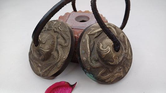Vintage Rare Authentic Large Dragon Carved Tibetan Tingsha Bells,Handmade Tibetan Buddhist Ritual Cymbal,Yoga Meditation Sound Healing Tool