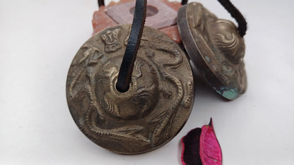 Vintage Rare Authentic Large Dragon Carved Tibetan Tingsha Bells,Handmade Tibetan Buddhist Ritual Cymbal,Yoga Meditation Sound Healing Tool