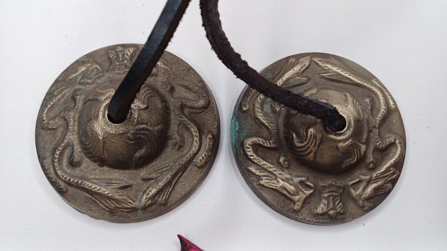Vintage Rare Authentic Large Dragon Carved Tibetan Tingsha Bells,Handmade Tibetan Buddhist Ritual Cymbal,Yoga Meditation Sound Healing Tool