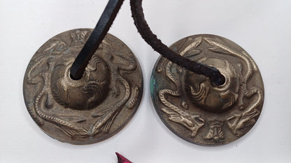 Vintage Rare Authentic Large Dragon Carved Tibetan Tingsha Bells,Handmade Tibetan Buddhist Ritual Cymbal,Yoga Meditation Sound Healing Tool