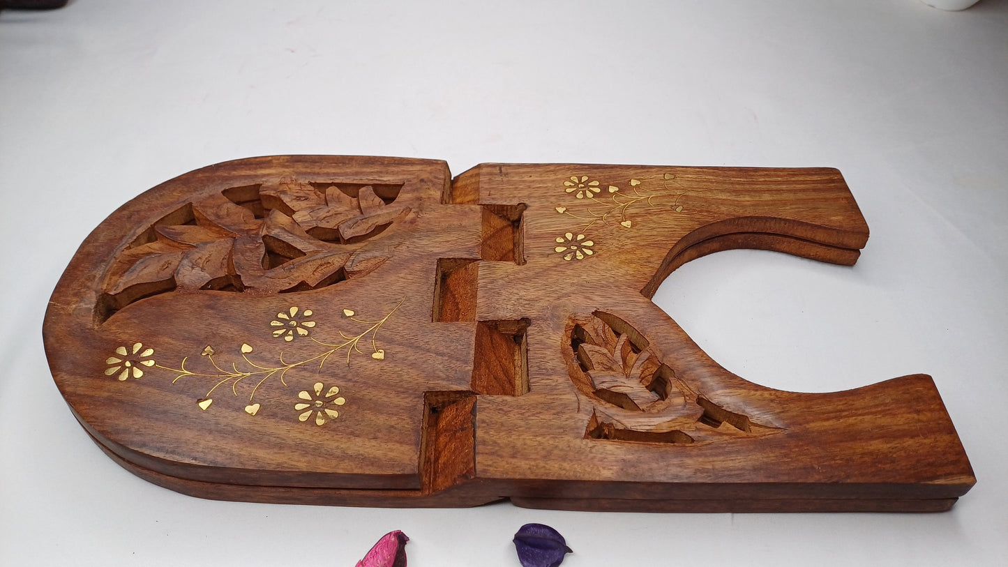 Premium Handcarved  Foldable Wooden Holy Scriptures Book Stand,Cover Case Wooden Holy Book Holder,Wooden Religious Item