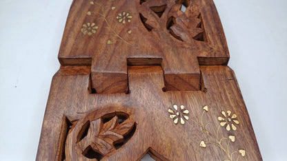 Premium Handcarved  Foldable Wooden Holy Scriptures Book Stand,Cover Case Wooden Holy Book Holder,Wooden Religious Item