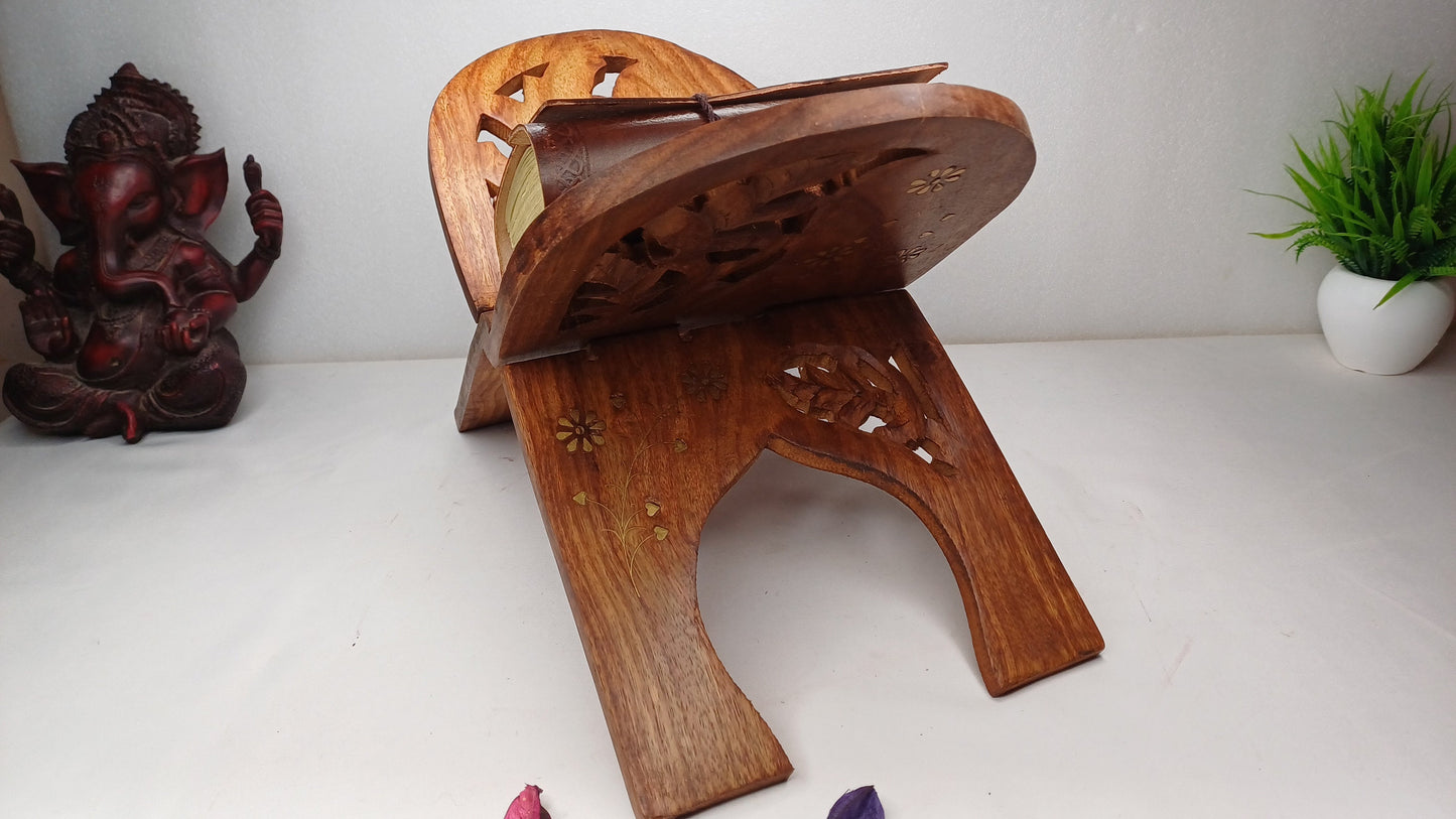 Premium Handcarved  Foldable Wooden Holy Scriptures Book Stand,Cover Case Wooden Holy Book Holder,Wooden Religious Item