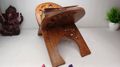 Premium Handcarved  Foldable Wooden Holy Scriptures Book Stand,Cover Case Wooden Holy Book Holder,Wooden Religious Item