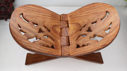 Premium Handcarved  Foldable Wooden Holy Scriptures Book Stand,Cover Case Wooden Holy Book Holder,Wooden Religious Item