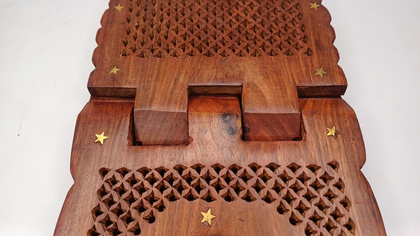 Premium Handcarved  Foldable Wooden Holy Scriptures Book Stand,Cover Case Wooden Holy Book Holder,Wooden Religious Item