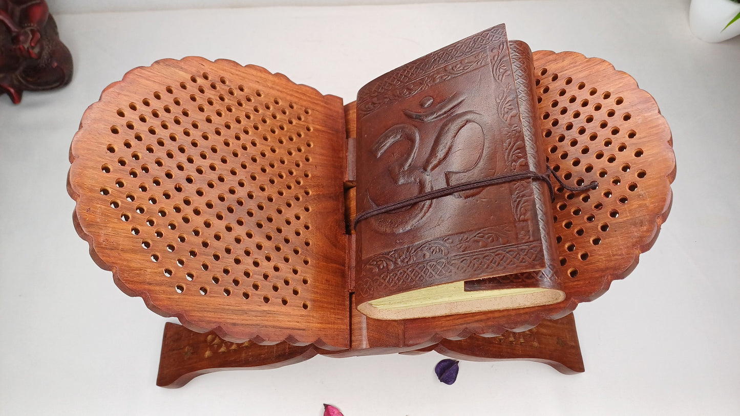 Premium Handcarved  Foldable Wooden Holy Scriptures Book Stand,Cover Case Wooden Holy Book Holder,Wooden Religious Item