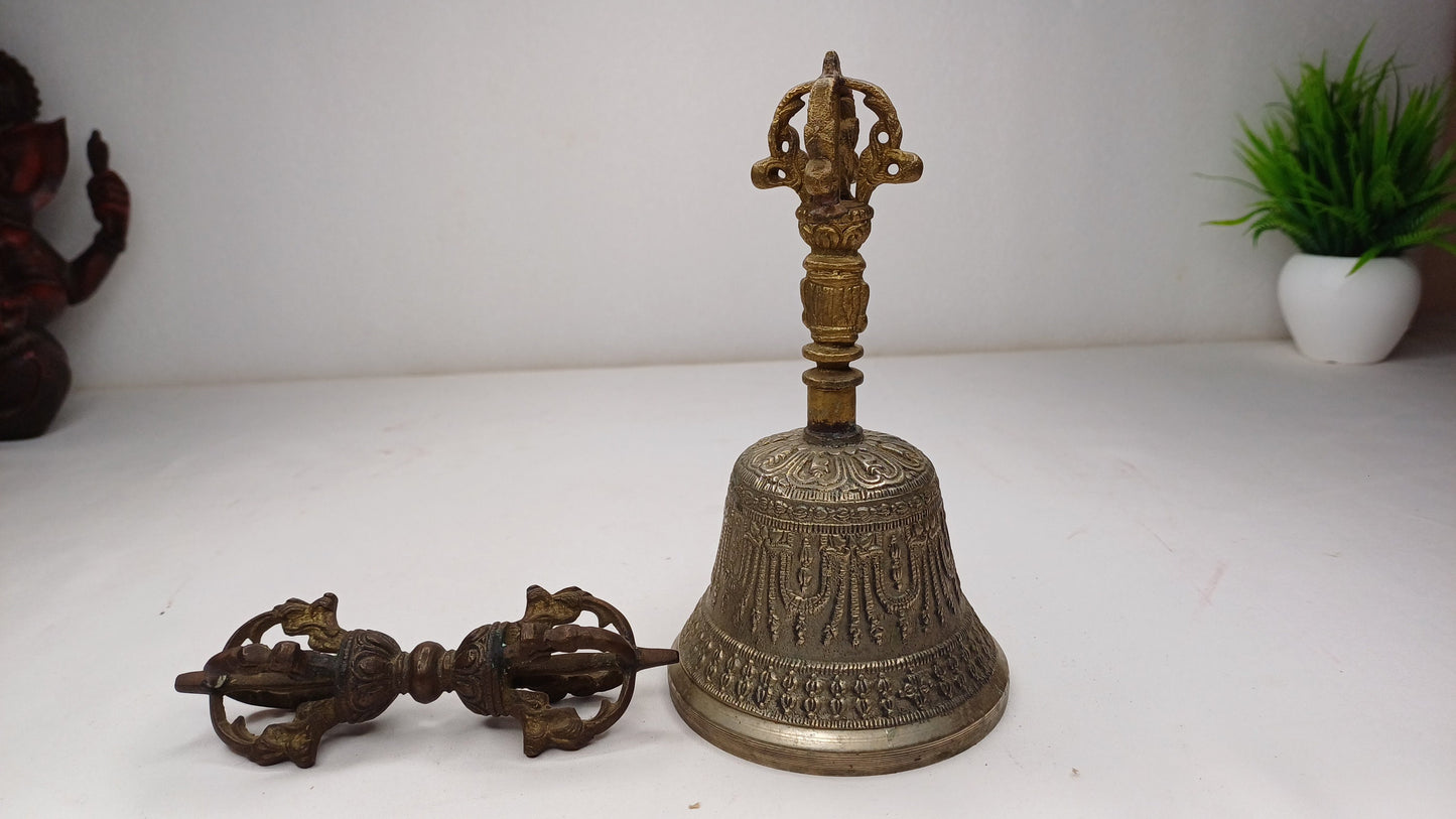 Pure Tibetan Handmade 7 Metal Bajra With Bell, Buddhist Bell For Ceremonies Rituals Spiritual Cleansing Practice,