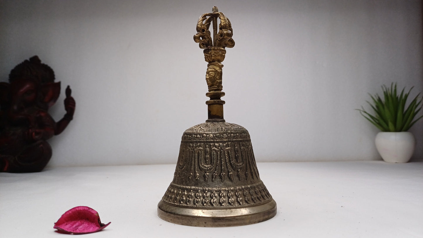 Pure Tibetan Handmade 7 Metal Bajra With Bell, Buddhist Bell For Ceremonies Rituals Spiritual Cleansing Practice,