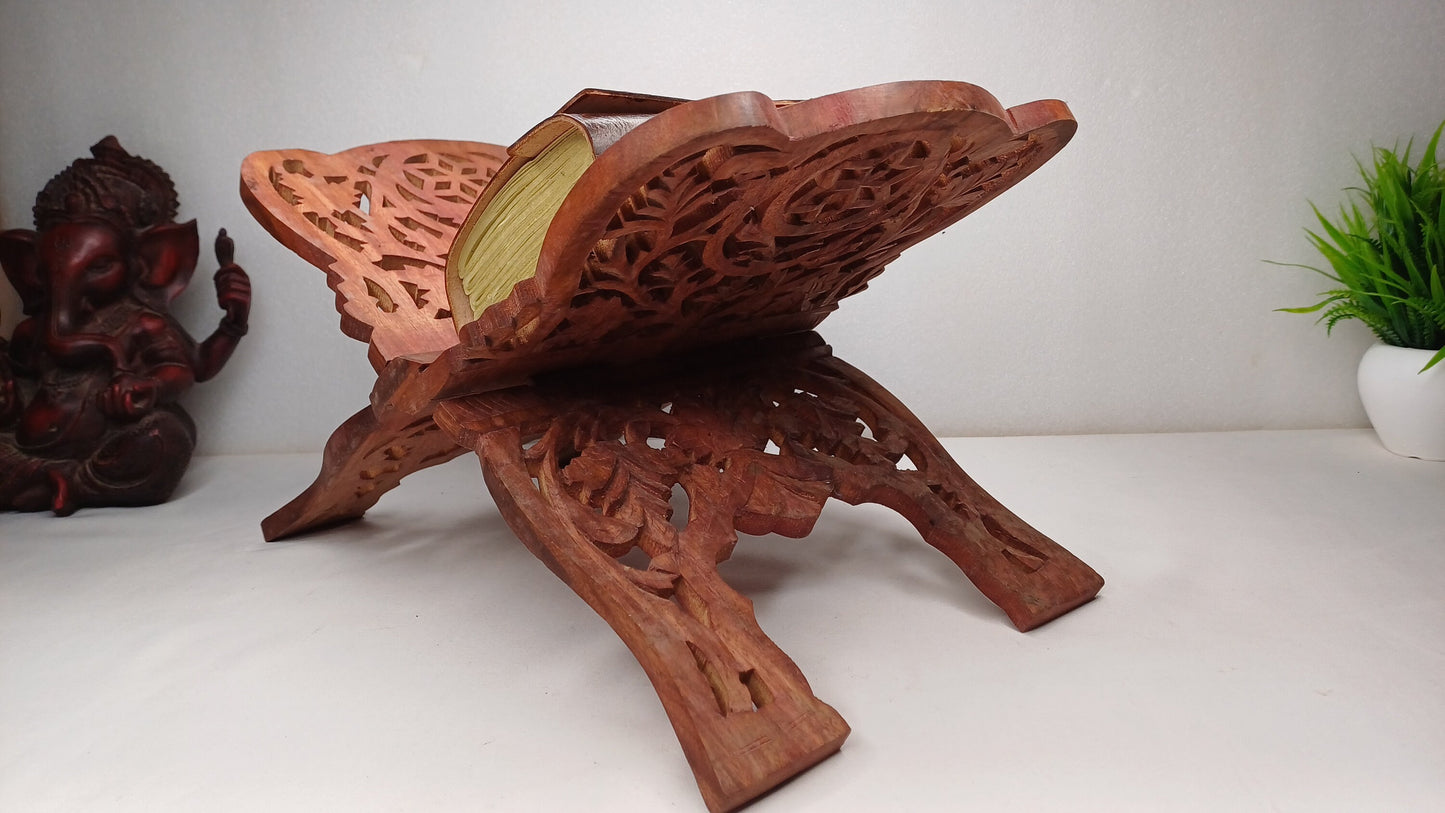 Premium Handcarved  Foldable Wooden Holy Scriptures Book Stand,Cover Case Wooden Holy Book Holder,Wooden Religious Item