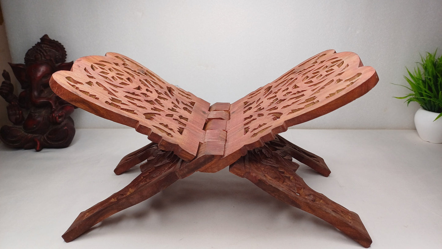 Premium Handcarved  Foldable Wooden Holy Scriptures Book Stand,Cover Case Wooden Holy Book Holder,Wooden Religious Item