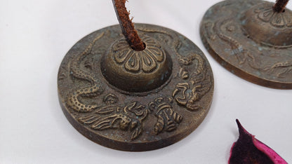Vintage Rare Authentic Small  Dragon Carved Tibetan Tingsha Bells,Handmade Tibetan Buddhist Ritual Cymbal,Yoga Meditation Sound Healing Tool
