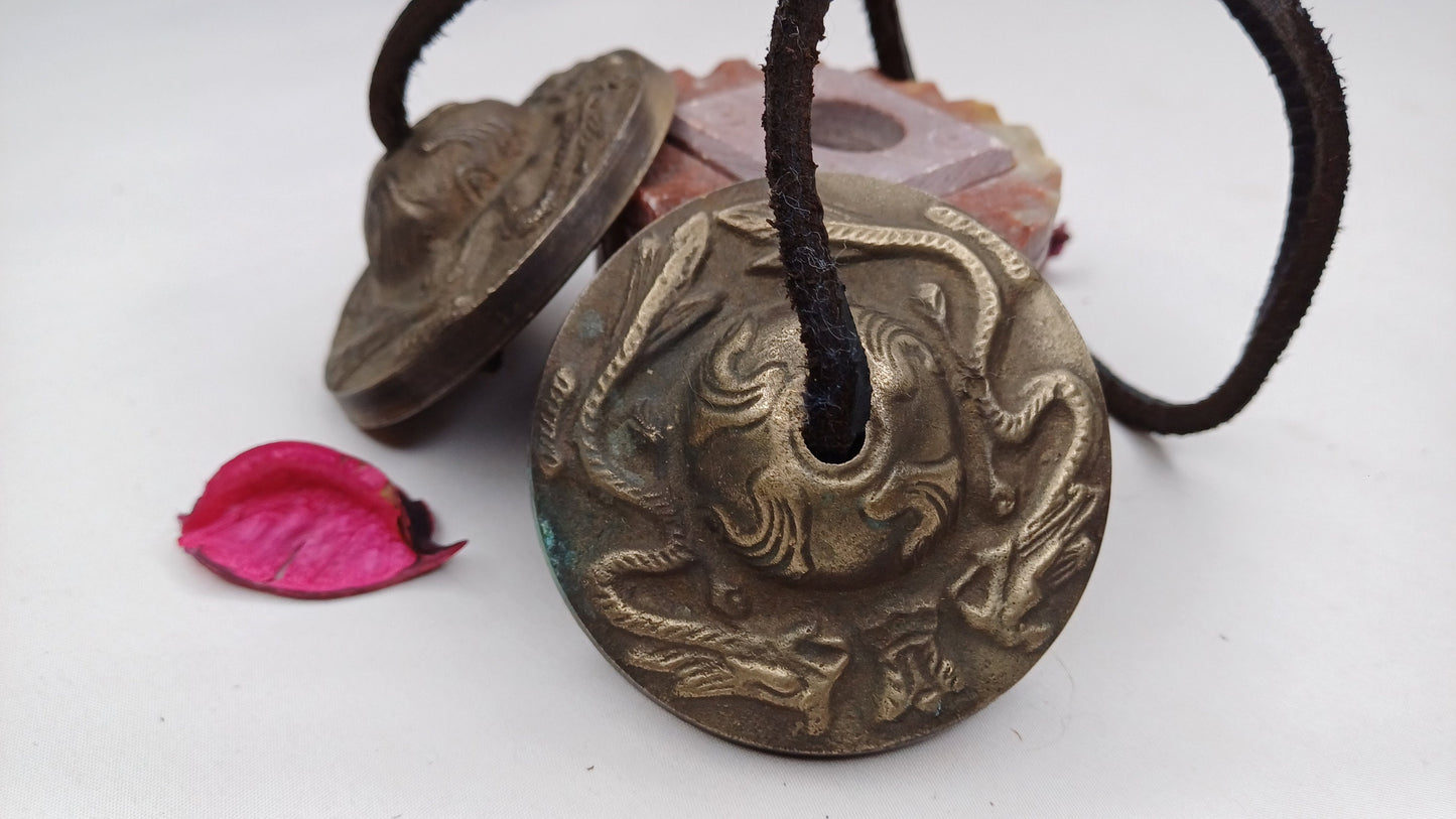 Vintage Rare Authentic Large Dragon Carved Tibetan Tingsha Bells,Handmade Tibetan Buddhist Ritual Cymbal,Yoga Meditation Sound Healing Tool