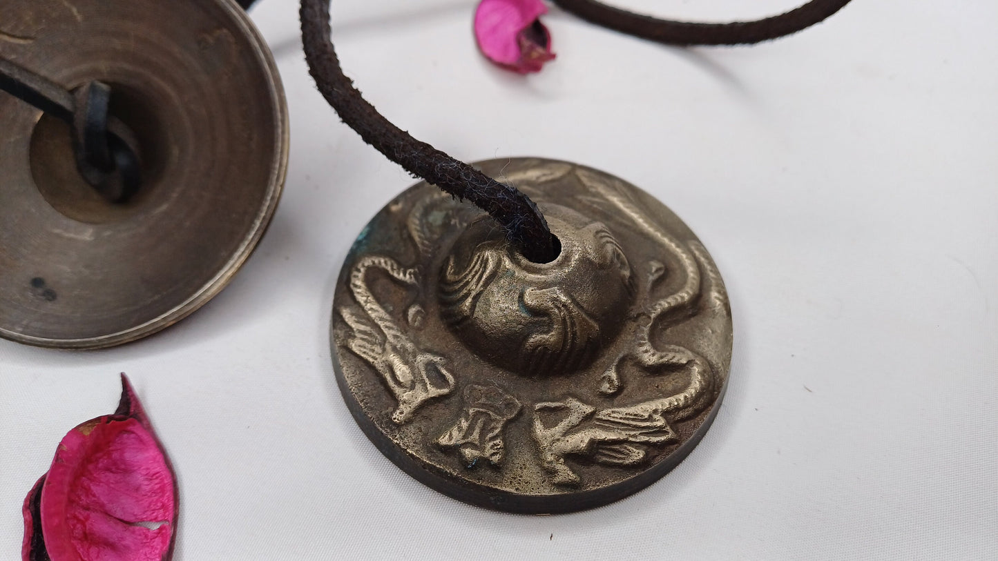 Vintage Rare Authentic Large Dragon Carved Tibetan Tingsha Bells,Handmade Tibetan Buddhist Ritual Cymbal,Yoga Meditation Sound Healing Tool