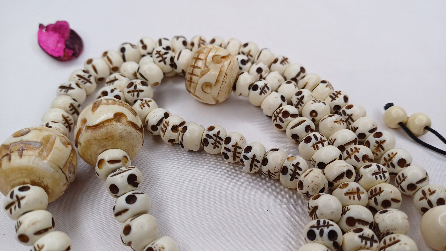 28 Handcarved Skull Bone  Beads,Bone Meditation Mala, Antique bone necklace,Ethnic Bone Jewellery,Tibetan Buddhist Prayer Skull Bone Mala