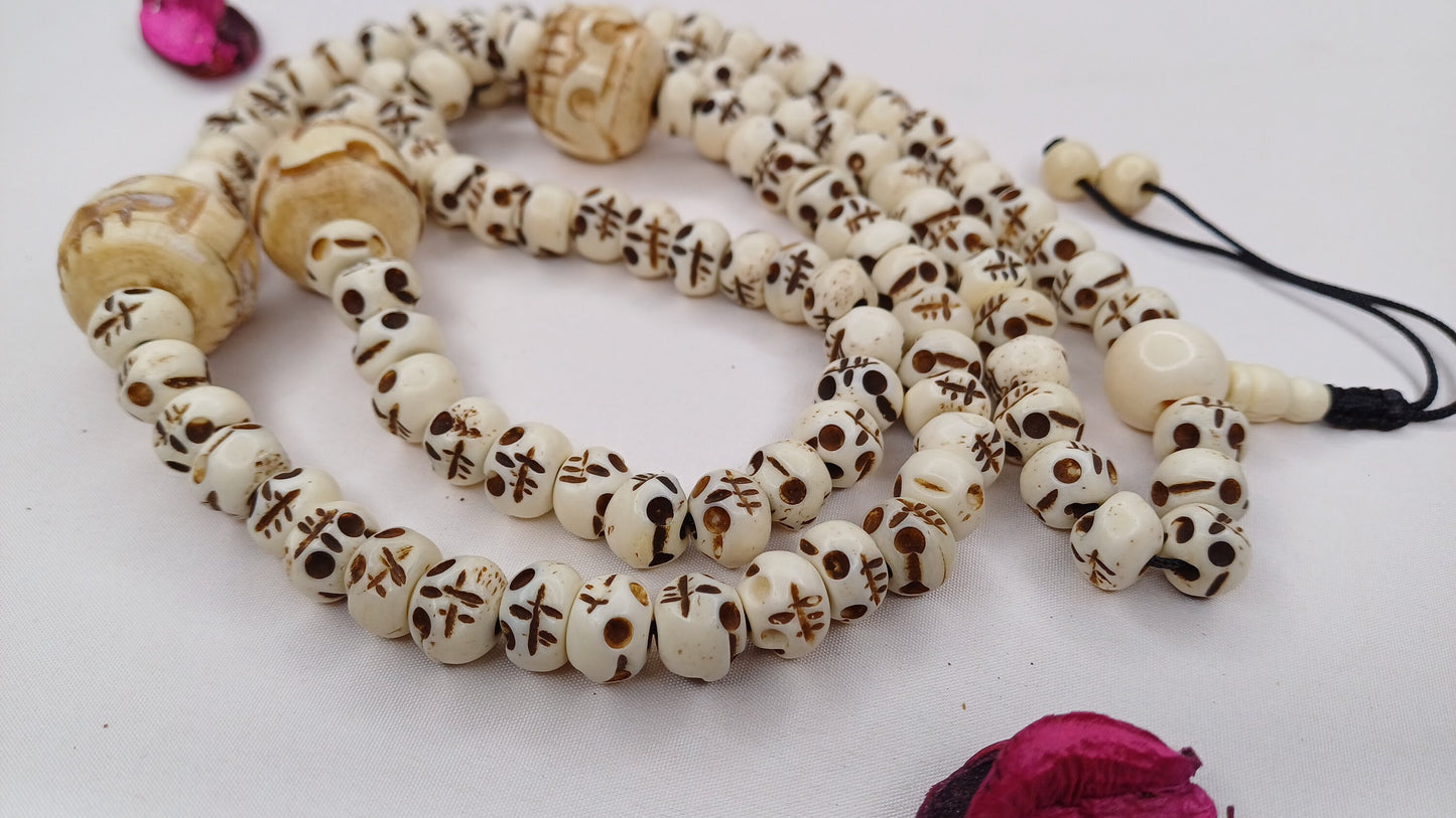 28 Handcarved Skull Bone  Beads,Bone Meditation Mala, Antique bone necklace,Ethnic Bone Jewellery,Tibetan Buddhist Prayer Skull Bone Mala