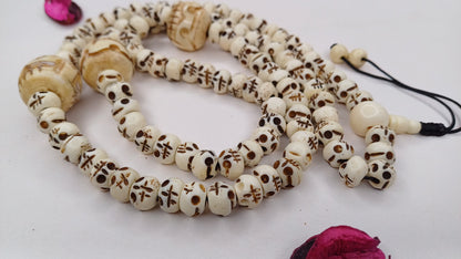 28 Handcarved Skull Bone  Beads,Bone Meditation Mala, Antique bone necklace,Ethnic Bone Jewellery,Tibetan Buddhist Prayer Skull Bone Mala