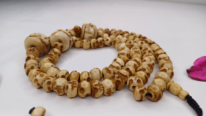 108 Handcarved Skull Bone  Beads,Bone Meditation Mala, Antique bone necklace,Ethnic Bone Jewellery,Tibetan Buddhist Prayer Skull Bone Mala,