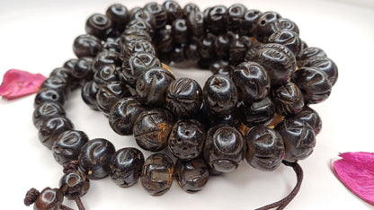Vintage 108 Large Black Handcrafted Buddhist Tibetan Yak Bone Prayer Mala,Himalayan Yoga Meditation BoneBeads,Ethnic Bone Necklace/Jewellery