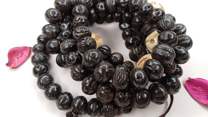 Vintage 108 Large Black Handcrafted Buddhist Tibetan Yak Bone Prayer Mala,Himalayan Yoga Meditation BoneBeads,Ethnic Bone Necklace/Jewellery