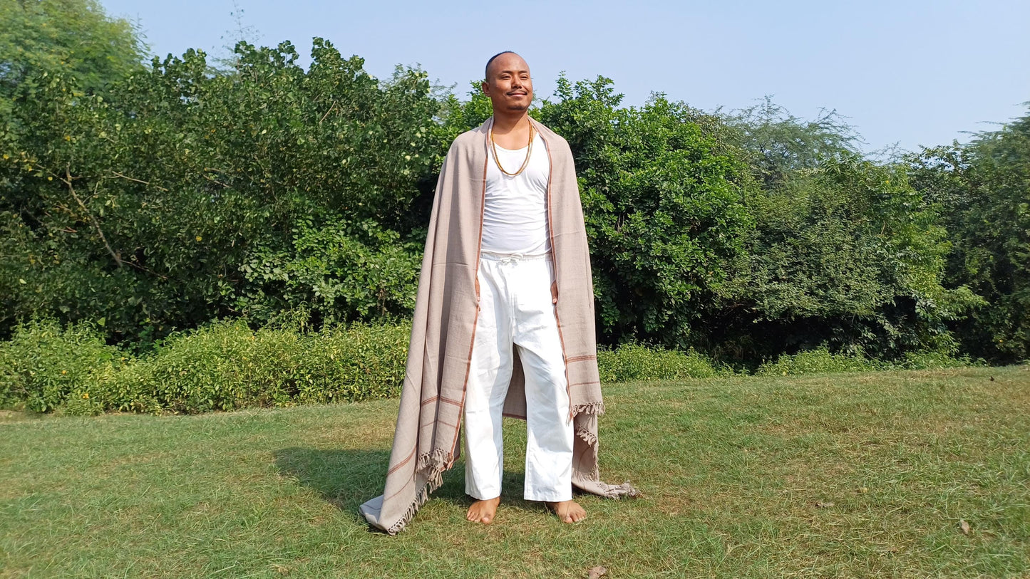 YOGESH Handwoven Brown Pure Himalayan Sheep Wool Meditation Shawl,Himalayan Prayer Blanket,Kullu Shawl,Ethnic Indian Shawl,Wool Prayer Wrap
